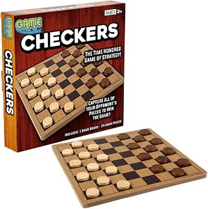 Gamie Wooden Checkers Board Game, Wood Family Board Game for Game Night, Indoor Fun and Pa
