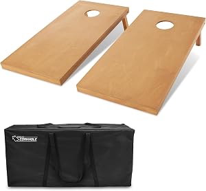 GoSports 4 ft x 2 ft Regulation Size Wooden Cornhole Boards Set with Light Brown Finish - 