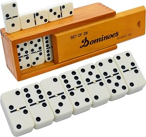 Queensell Dominos Set for Adults – Dominoes - Classic Board Games, Double 6 Dominoes Famil