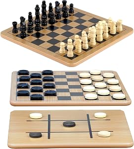 Regal Games - Reversible Wooden Board for Chess, Checkers & Tic-Tac-Toe - 24 Interlock