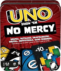 Mattel Games UNO Show ‘em No Mercy Card Game in Storage & Travel Tin for Kids, Adults 