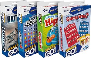 Hasbro Grab and Go! Bundle (4 Pack), Kids Travel Board Games, Battleship, Connect 4, Guess