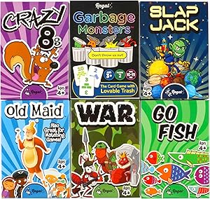 Regal Games Card Games for Kids - Go Fish, Crazy 8's, Old Maid, Slap Jack, Garbage Monster